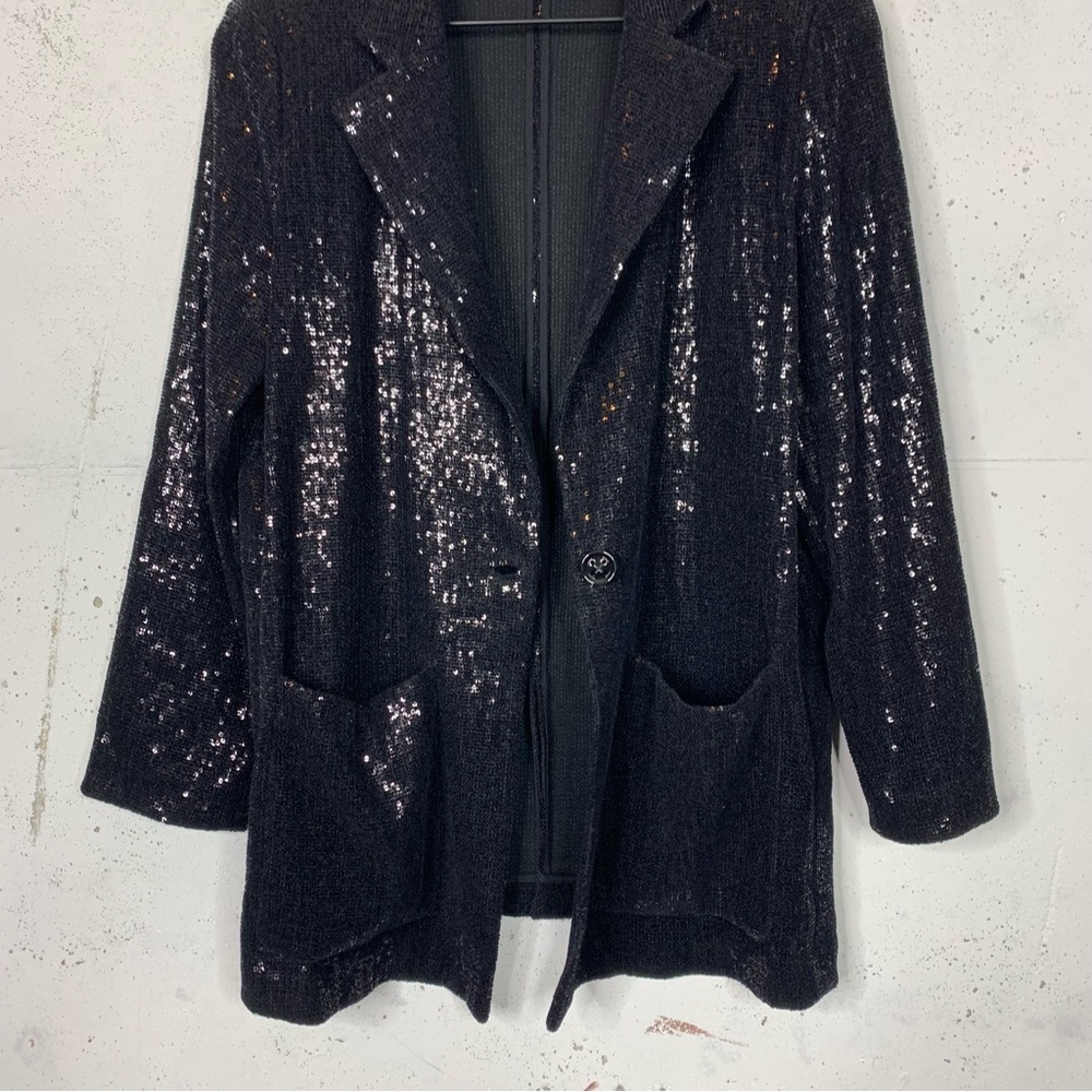 Giorgio’s Armani Sequin Metallic Black Oversize Blazer Jacket Size 44 - Picture 4 of 15